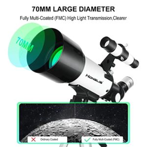 Telescope, 70mm Aperture 500mm Telescopes for Adults Astronomy & Kids Beginners, Fully Multi-Coated Travel Refractor Telescopes with Phone Adapter, Wireless Control, Astronomy Gift for Kids