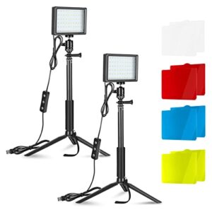 neewer 2-pack dimmable 5600k usb led video light with adjustable tripod stand and color filters for tabletop/low-angle shooting, zoom/video conference lighting/game streaming/youtube video photography