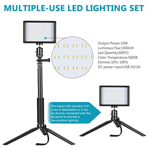Neewer 2-Pack Dimmable 5600K USB LED Video Light with Adjustable Tripod Stand and Color Filters for Tabletop/Low-Angle Shooting, Zoom/Video Conference Lighting/Game Streaming/YouTube Video Photography
