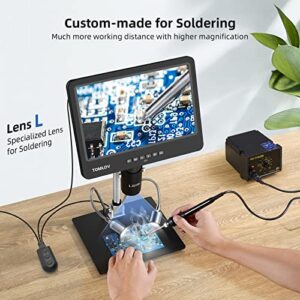 TOMLOV DM601 HDMI Digital Microscope for Adults, 3 Lens Soldering Microscope, Coin Microscope Full View, Upgraded 7" IPS Premium Screen, 2K Video Microscope Camera, Biological Microscope Kit, 64GB SD