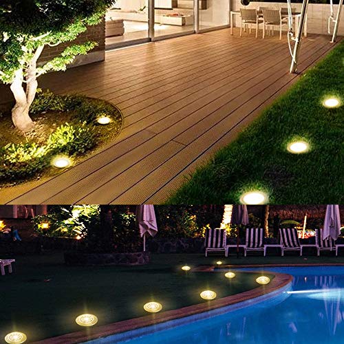 Brizled 12 Pack Solar Disk Lights, 8 LED Solar Ground Lights, Outdoor Garden Disc Lights, Flat Solar In-Ground Lights Waterproof Landscape Lighting for Pathway Lawn Yard Driveway Walkway, Warm White