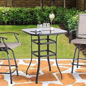 Shintenchi 3 Pieces Patio Swivel Bar Set, All Weather Textile Fabric Outdoor High Bar Stool Bistro Set with 2 Bar Chairs and Glass Table for Home, Backyard, Garden, Lawn, Porch (Brown)