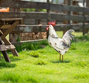 TERESA'S COLLECTIONS Farmhouse Metal Rooster Garden Statues Decor, 15 Inch Rustic Outdoor Chicken Sculpture Figurines Yard Art for Farm Patio Lawn Kitchen Decorations