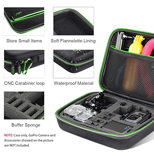 HSU Protective Carrying Case Compatible with Go Pro Hero 11, 10, 9, 8, 7, 6, 5, 4, 3 and Accessories, Light and Medium Security Bag,Compact and Safe Action Camera Travel Storage