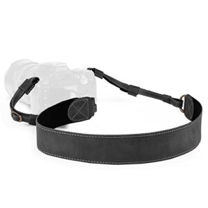 megagear slr, dslr sierra series genuine leather camera shoulder or neck strap, black