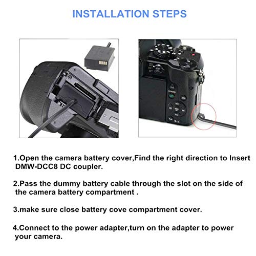 Kimaru DMW-DCC8 DC Coupler DMW-AC10 DMW-AC8 AC Power Adapter DMW-BLC12 Dummy Battery Kit for Panasonic Lumix DMC-GH2 G5 G6 G7 G80 G81 G85 G5X GX8 FZ300 FZ1000 FZ2500 DC-G90 G95 G99 Cameras.