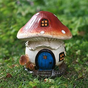 Sunnyway Mushroom Fairy Garden House Statue Sculptures Outdoor Yard Decor Resin Lawn Ornament