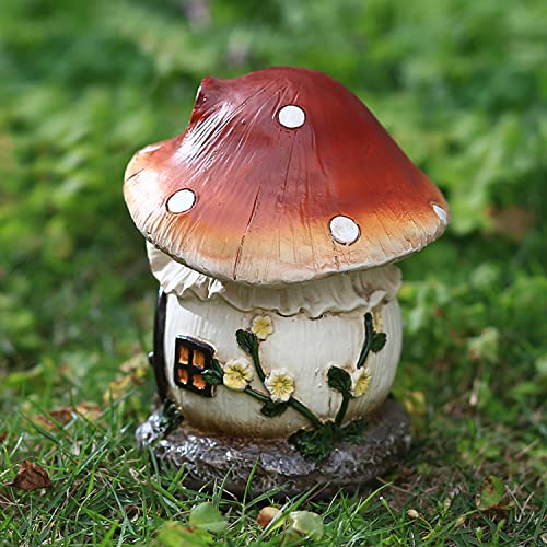 Sunnyway Mushroom Fairy Garden House Statue Sculptures Outdoor Yard Decor Resin Lawn Ornament