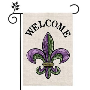 crowned beauty mardi gras fleur de lis welcome garden flag 12×18 inch small new orleans vertical double sided flag for outside yard carnival celebration farmhouse décor cf031-12