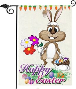 easter welcome garden flag 12×18 inch double sided bunny flower egg outside vertical holiday yard flag
