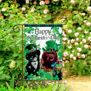 Morigins Cute Shamrock Cat and Dog with Green Hat Decorative Happy St. Patrick's Day Garden Flag Double Sided 12.5 x 18 inch