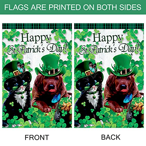 Morigins Cute Shamrock Cat and Dog with Green Hat Decorative Happy St. Patrick's Day Garden Flag Double Sided 12.5 x 18 inch