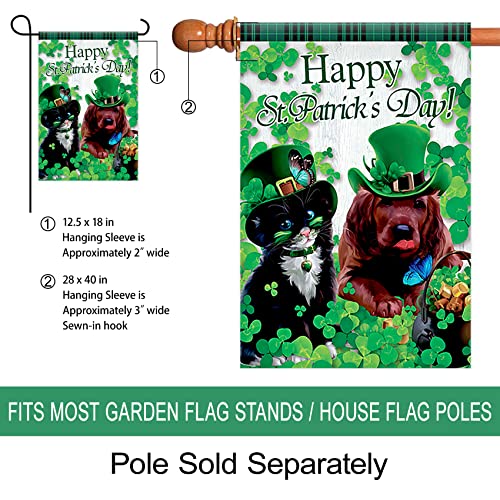 Morigins Cute Shamrock Cat and Dog with Green Hat Decorative Happy St. Patrick's Day Garden Flag Double Sided 12.5 x 18 inch