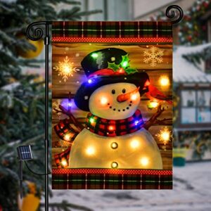 lighted winter garden flag for outside, led snowman garden flag, winter yard flag winter garden flags 12×18 double sided for outdoor yard garden lawn decoration