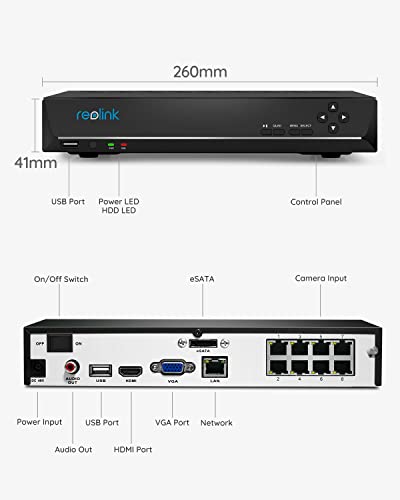 REOLINK 4K 8Ch Network Video Recorder for Home Security Camera System, Only Work with 4K/5MP/4MP HD Reolink IP Cameras PoE NVR, 24/7 Recording to Pre-Installed 2TB Hard Drive, RLN8-410