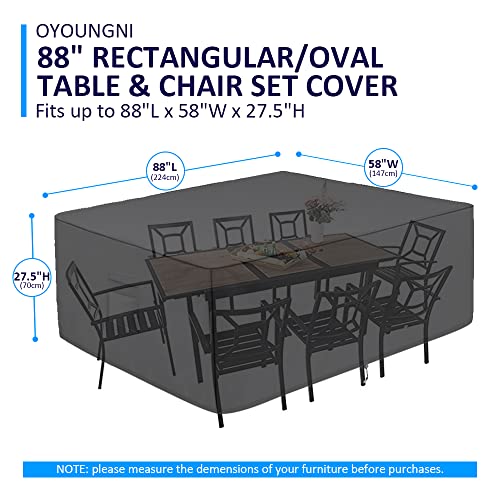 OYOUNGNI Patio Furniture Set Cover Waterproof, Heavy Duty 600D Outdoor Furniture Table and Chairs Covers, Rectangular Outdoor Sectional Sofa Set Cover, Black, 88"L x 58"W x 27.5"H