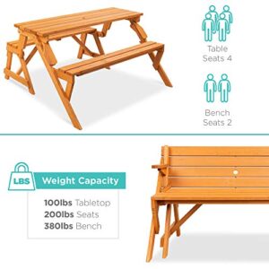 Best Choice Products 2-in-1 Transforming Interchangeable Outdoor Wooden Picnic Table Garden Bench for Backyard, Porch, Patio, Deck w/Umbrella Hole - Natural