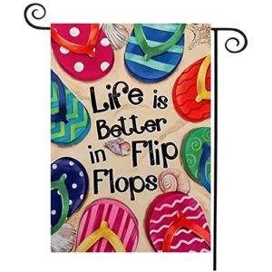 yoovivi humorous life is better in flip flops spring summer garden flag 12×18 inch double sided beach yard outdoor decorations