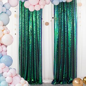 Sequin Curtains 2 Panels 2FTx8FT Iridescent Green Photo Booth Backdrop Prom Backgrounds Baby Shower Backdrop Wedding Ceremony Backdrop Birthday Party Decorations