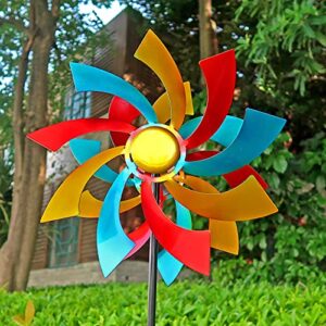 tosisgda wind spinner outdoor metal wind spinners for yard and garden & patio lawn holiday decor windmills 54 inches wind sculptures & spinners with garden stake(multicolor)