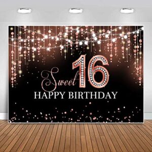 sensfun sweet 16 birthday party backdrop rose gold shiny glitter dots diamond princess sweet sixteen photography background for girls happy 16th birthday decorations banner photo booth backdrops 7x5ft