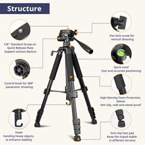 Eicaus 67 Inch Heavy Duty Tripod Stand for Cameras, Cell Phones, Projectors, Webcams, Spotting Scopes - Complete Unit for Canon, Nikon, Sony - Perfect for Phone & Camera Photography