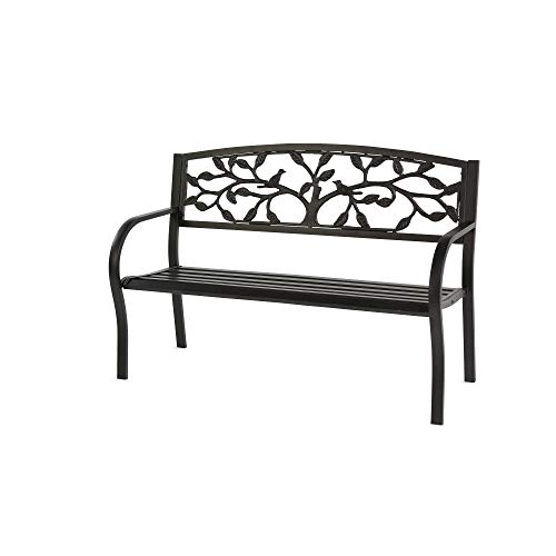 Tree of Life Metal Garden Bench Black Aluminum Backed