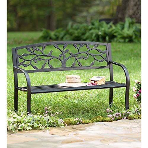 Tree of Life Metal Garden Bench Black Aluminum Backed