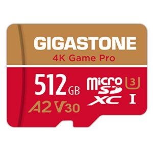 [5-yrs free data recovery] gigastone 512gb micro sd card, 4k game pro, microsdxc memory card for nintendo-switch, gopro, action camera, dji, uhd video, r/w up to 100/60 mb/s, uhs-i u3 a2 v30 c10