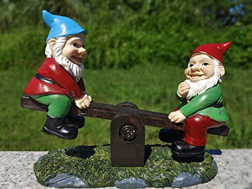 KEONSEN Funny Garden Gnome, Gnomes Decorations for Yard, Large Cute Tree Decorations Outdoor Swing Gnome, Creative Funny Garden Sculptures & Statues Hanging Garden Decor (Seesaw Gnomes)