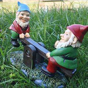 KEONSEN Funny Garden Gnome, Gnomes Decorations for Yard, Large Cute Tree Decorations Outdoor Swing Gnome, Creative Funny Garden Sculptures & Statues Hanging Garden Decor (Seesaw Gnomes)