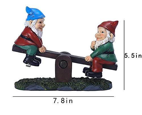 KEONSEN Funny Garden Gnome, Gnomes Decorations for Yard, Large Cute Tree Decorations Outdoor Swing Gnome, Creative Funny Garden Sculptures & Statues Hanging Garden Decor (Seesaw Gnomes)