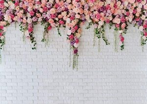 ltlyh 7x5ft white brick wall flowers backdrop valentine’s day theme photography backdrop mother’s day wedding bridal birthday party banner decorations backdrop 134