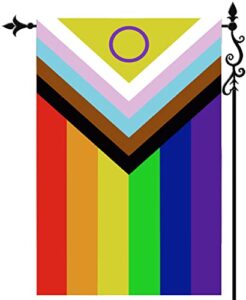 jayus inclusive progress gay pride lgbtq yard garden flag- lgbt philadelphia rainbow garden flags banners- double side with bright wide stripes lesbian gay pride for room yard sign 12.5×18 inch