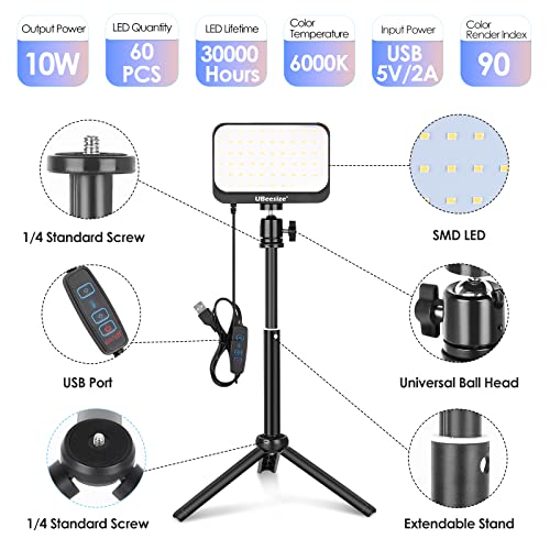 UBeesize Photography Lighting Kit, 2-Pack 6000K LED Video Light with Mini tripods & Color Filters for Tabletop/Low-Angle Shooting, USB Studio Lighting for Video Recording, Game Streaming