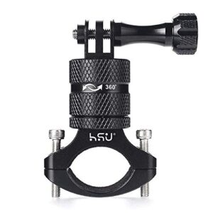 hsu aluminum bike bicycle handlebar mount for gopro hero 11/10/9/8/7/6/5/4 session akaso campark and other action cameras, 360 degrees rotary mountain bike rack mount (black)