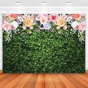 avezano 7x5ft flower grass photography backdrop green spring grass lawn party background vinyl floral grass birthday baby shower miss to mrs wedding bridal shower backdrops cake table decorations