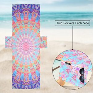 Beach Chair Cover with Side Pockets Thick and Quick Dry Chaise Lounge Chair Towel Cover for Sun Lounger Pool Sunbathing Garden Beach Hotel No Sliding (Mandala)