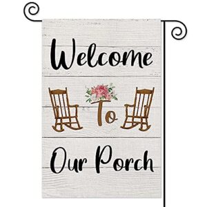 agmdesign welcome to our home garden flag, double sided waterproof burlap yard flag seasonal summer outdoor decoration 12.5 x 18 inch
