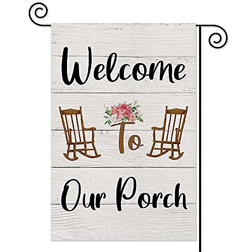 AGMdesign Welcome to Our Home Garden Flag, Double Sided Waterproof Burlap Yard Flag Seasonal Summer Outdoor Decoration 12.5 x 18 Inch