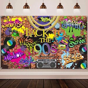 90s backdrop for photoshoot hip hop graffiti banner brick wall retro radio photography background back to the 90’s themed party decoration studio props 5.9 x 3.6 ft