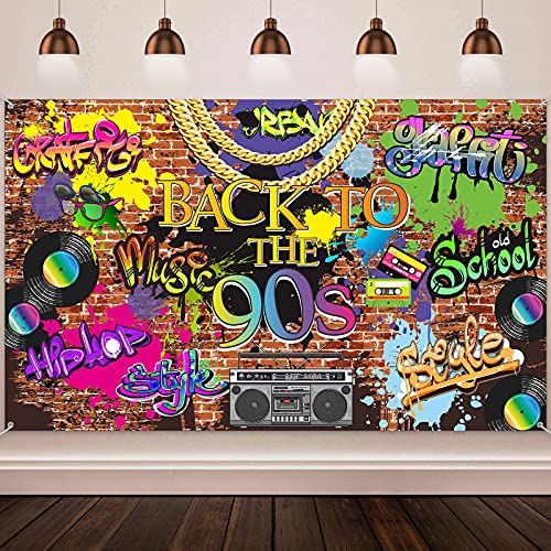 90s Backdrop for Photoshoot Hip Hop Graffiti Banner Brick Wall Retro Radio Photography Background Back to The 90’s Themed Party Decoration Studio Props 5.9 x 3.6 ft