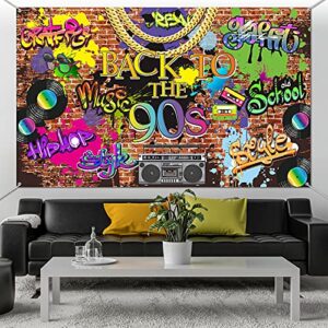 90s Backdrop for Photoshoot Hip Hop Graffiti Banner Brick Wall Retro Radio Photography Background Back to The 90’s Themed Party Decoration Studio Props 5.9 x 3.6 ft