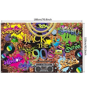 90s Backdrop for Photoshoot Hip Hop Graffiti Banner Brick Wall Retro Radio Photography Background Back to The 90’s Themed Party Decoration Studio Props 5.9 x 3.6 ft