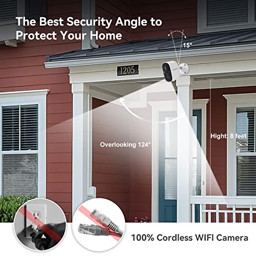 LongPlus Security Cameras Wireless Outdoor, 1080P Battery Wireless Outdoor Cameras for Home, Wireless WiFi Camera with AI Detection, Color Night Vision,Spotlight,2-Way Talk,IP65 Waterproof,Only2.4Ghz