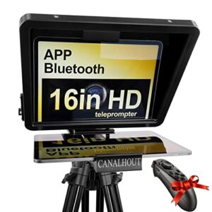 canalhout 16″ universal teleprompter with remote control, fit all tablets/ipad, video camera/dslr, pre-assembled, 70/30 beam splitting glass with waterproof tote, speech and video creation