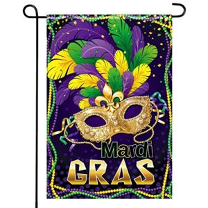 mardi gras garden flag double sided masquerade feather bead garden flag holiday party garden flag vertical welcome yard decoration flag for wedding carnival party home decoration, 12.5 x 18 inches