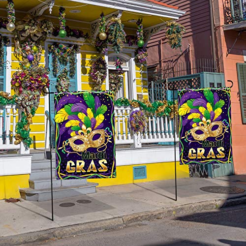 Mardi Gras Garden Flag Double Sided Masquerade Feather Bead Garden Flag Holiday Party Garden Flag Vertical Welcome Yard Decoration Flag for Wedding Carnival Party Home Decoration, 12.5 x 18 Inches
