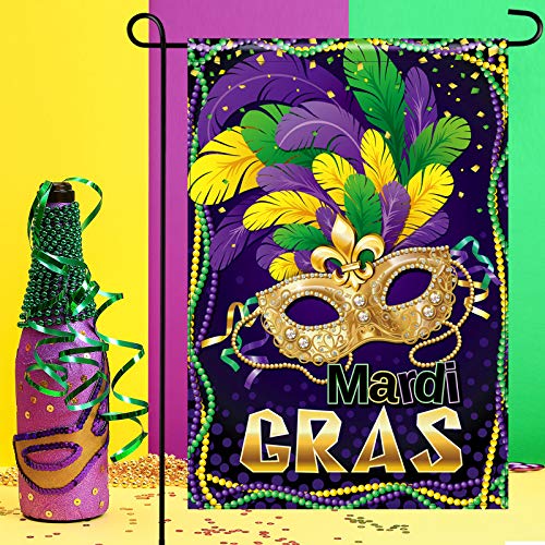 Mardi Gras Garden Flag Double Sided Masquerade Feather Bead Garden Flag Holiday Party Garden Flag Vertical Welcome Yard Decoration Flag for Wedding Carnival Party Home Decoration, 12.5 x 18 Inches