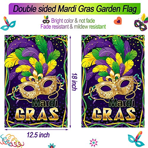 Mardi Gras Garden Flag Double Sided Masquerade Feather Bead Garden Flag Holiday Party Garden Flag Vertical Welcome Yard Decoration Flag for Wedding Carnival Party Home Decoration, 12.5 x 18 Inches